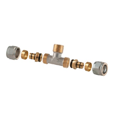 RACCORDO TEE MASCHIO A COMPRESSIONE PER MULTISTRATO 2PZ ASSEMBLATO 1"-26 x 1" x 1"-26