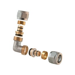 RACCORDO CURVO DOPPIO A COMPRESSIONE PER MULTISTRATO 2PZ ASSEMBLATO 3/4-20 x 3/4-20