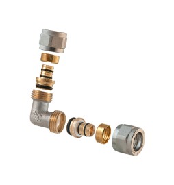 RACCORDO CURVO DOPPIO A COMPRESSIONE PER MULTISTRATO 2PZ ASSEMBLATO 1"-26 x...