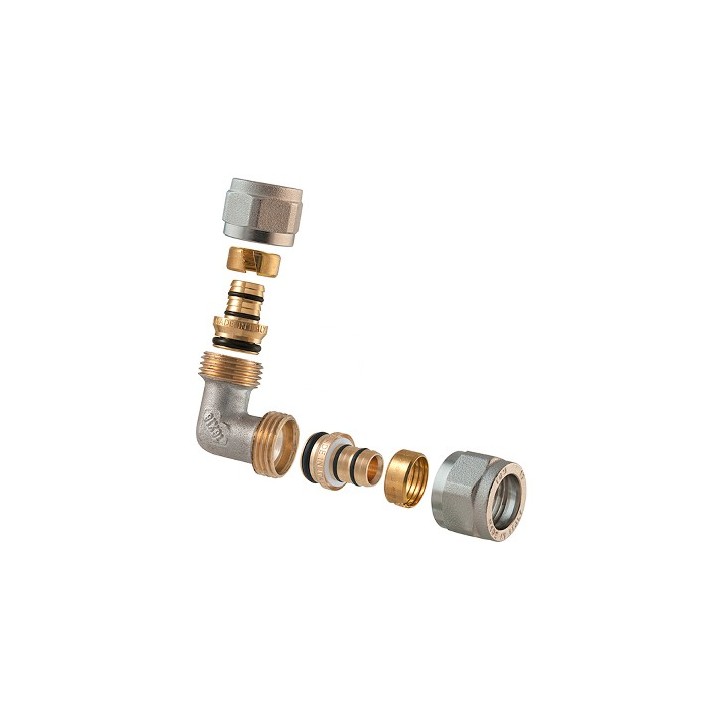 RACCORDO CURVO DOPPIO A COMPRESSIONE PER MULTISTRATO 2PZ ASSEMBLATO 1"-26 x 1"-26