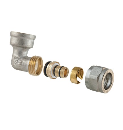 RACCORDO CURVO FEMMINA A COMPRESSIONE PER MULTISTRATO 2PZ ASSEMBLATO 1/2 x 1/2-16