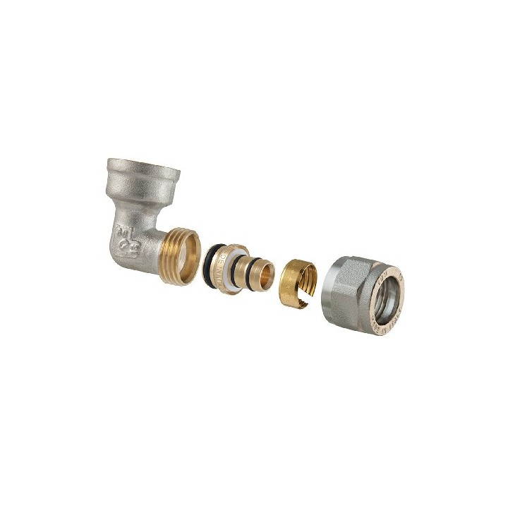 RACCORDO CURVO FEMMINA A COMPRESSIONE PER MULTISTRATO 2PZ ASSEMBLATO 1/2 x 1/2-16