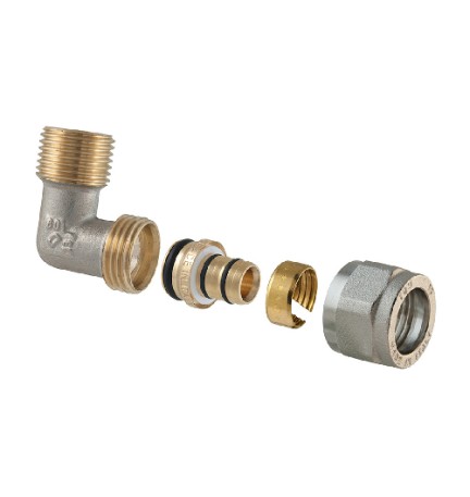 RACCORDO CURVO MASCHIO A COMPRESSIONE PER MULTISTRATO 2 PZ ASSEMBLATO 1/2 x 1/2-16