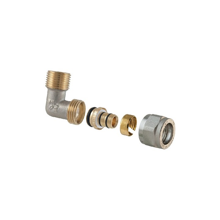 RACCORDO CURVO MASCHIO A COMPRESSIONE PER MULTISTRATO 2 PZ ASSEMBLATO 1/2 x 1/2-16