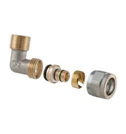 RACCORDO CURVO MASCHIO A COMPRESSIONE PER MULTISTRATO 2 PZ ASSEMBLATO 3/4x3/4-16