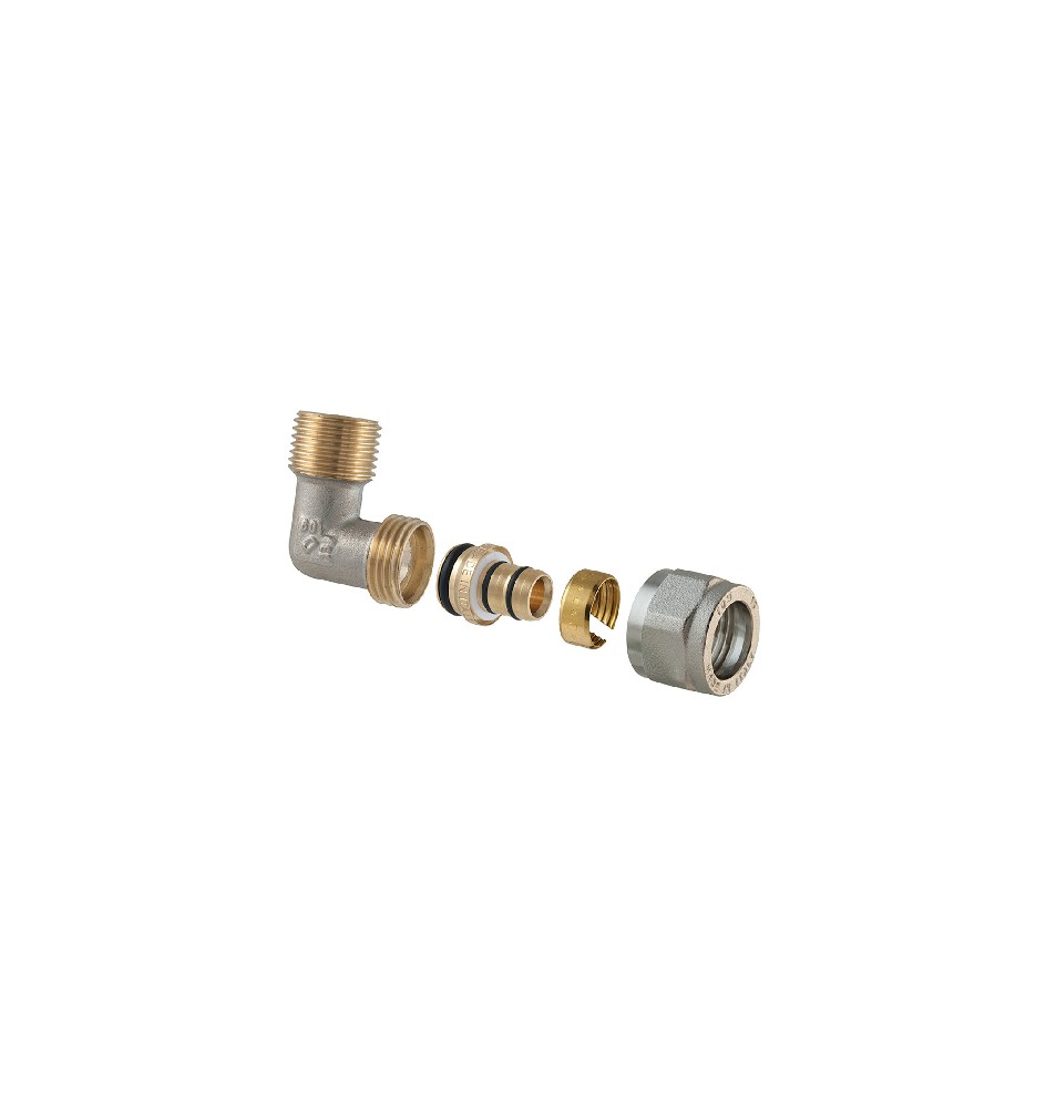 RACCORDO CURVO MASCHIO A COMPRESSIONE PER MULTISTRATO 2 PZ ASSEMBLATO 3/4x3/4-16