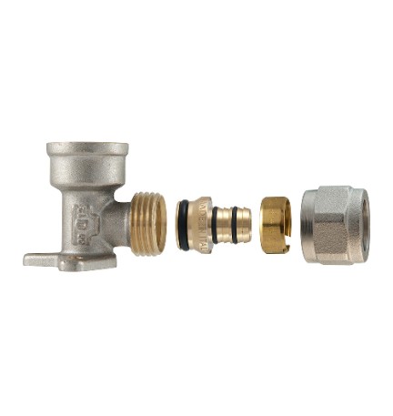 RACCORDO GOMITO FEMMINA A STAFFA A COMPRESSIONE PER MULTISTRATO 2PZ AS 3/4 x 3/4-20