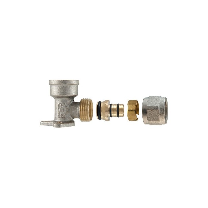RACCORDO GOMITO FEMMINA A STAFFA A COMPRESSIONE PER MULTISTRATO 2PZ AS 3/4 x 3/4-20