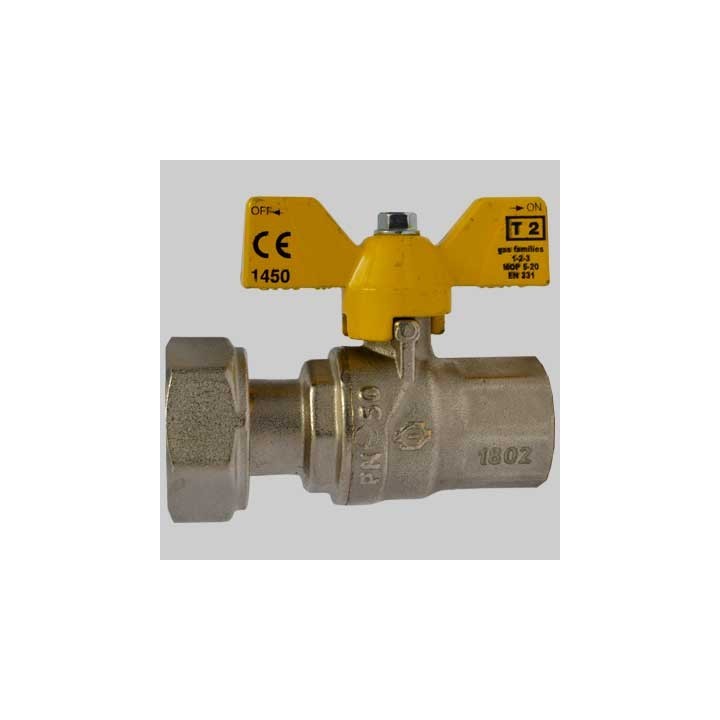 VALVOLA SFERA GAS F/F DADO GIREVOLE FARFALLA ALLUMINIO - 3/4 x 3/4