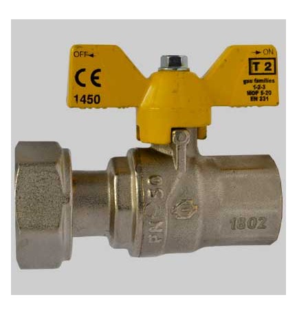 VALVOLA SFERA GAS F/F DADO GIREVOLE FARFALLA ALLUMINIO - 3/4 x 1"