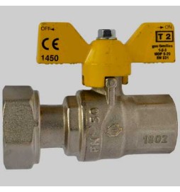 VALVOLA SFERA GAS F/F DADO GIREVOLE FARFALLA ALLUMINIO - 1" x 1"1/4
