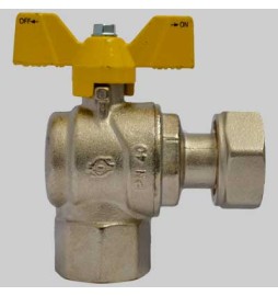 VALVOLA SFERA GAS AD ANGOLO F/F DADO GIREVOLE FARFALLA ALLUMINIO - 1/2 x 3/4