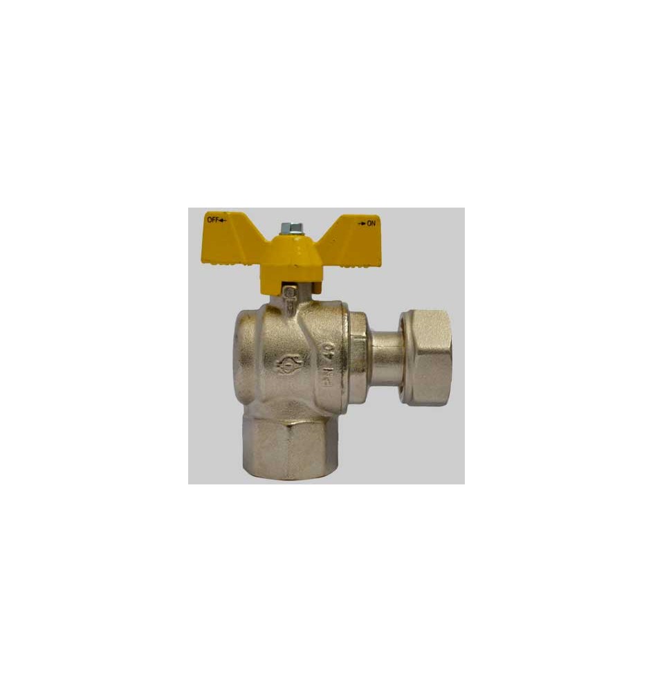 VALVOLA SFERA GAS AD ANGOLO F/F DADO GIREVOLE FARFALLA ALLUMINIO - 1/2 x 3/4