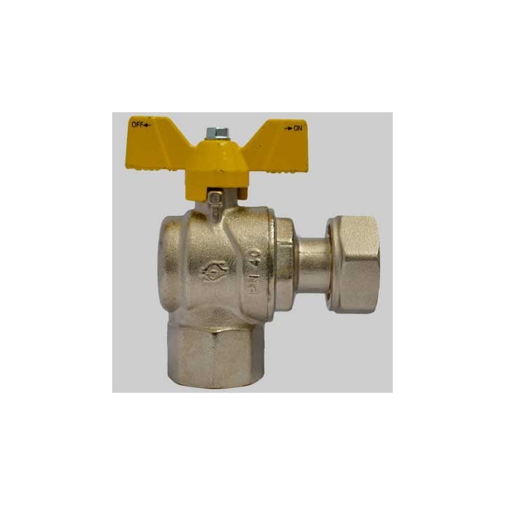 VALVOLA SFERA GAS AD ANGOLO F/F DADO GIREVOLE FARFALLA ALLUMINIO - 1/2 x 3/4