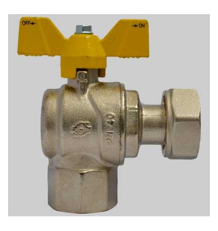VALVOLA SFERA GAS AD ANGOLO F/F DADO GIREVOLE FARFALLA ALLUMINIO - 3/4 x 1"