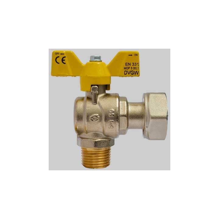 VALVOLA SFERA GAS AD ANGOLO M/F DADO GIREVOLE FARFALLA ALLUMINIO - 1/2 x 3/4