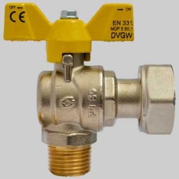 VALVOLA SFERA GAS AD ANGOLO M/F DADO GIREVOLE FARFALLA ALLUMINIO - 3/4 x 3/4