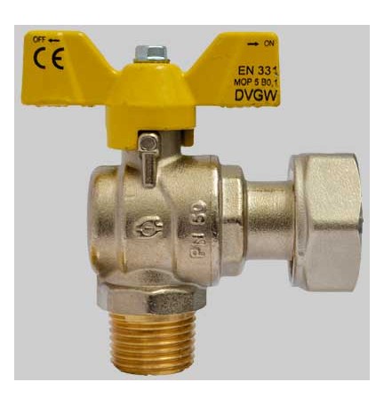 VALVOLA SFERA GAS AD ANGOLO M/F DADO GIREVOLE FARFALLA ALLUMINIO - 3/4 x 3/4