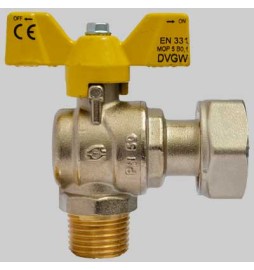 VALVOLA SFERA GAS AD ANGOLO M/F DADO GIREVOLE FARFALLA ALLUMINIO - 1" x 1"1/4