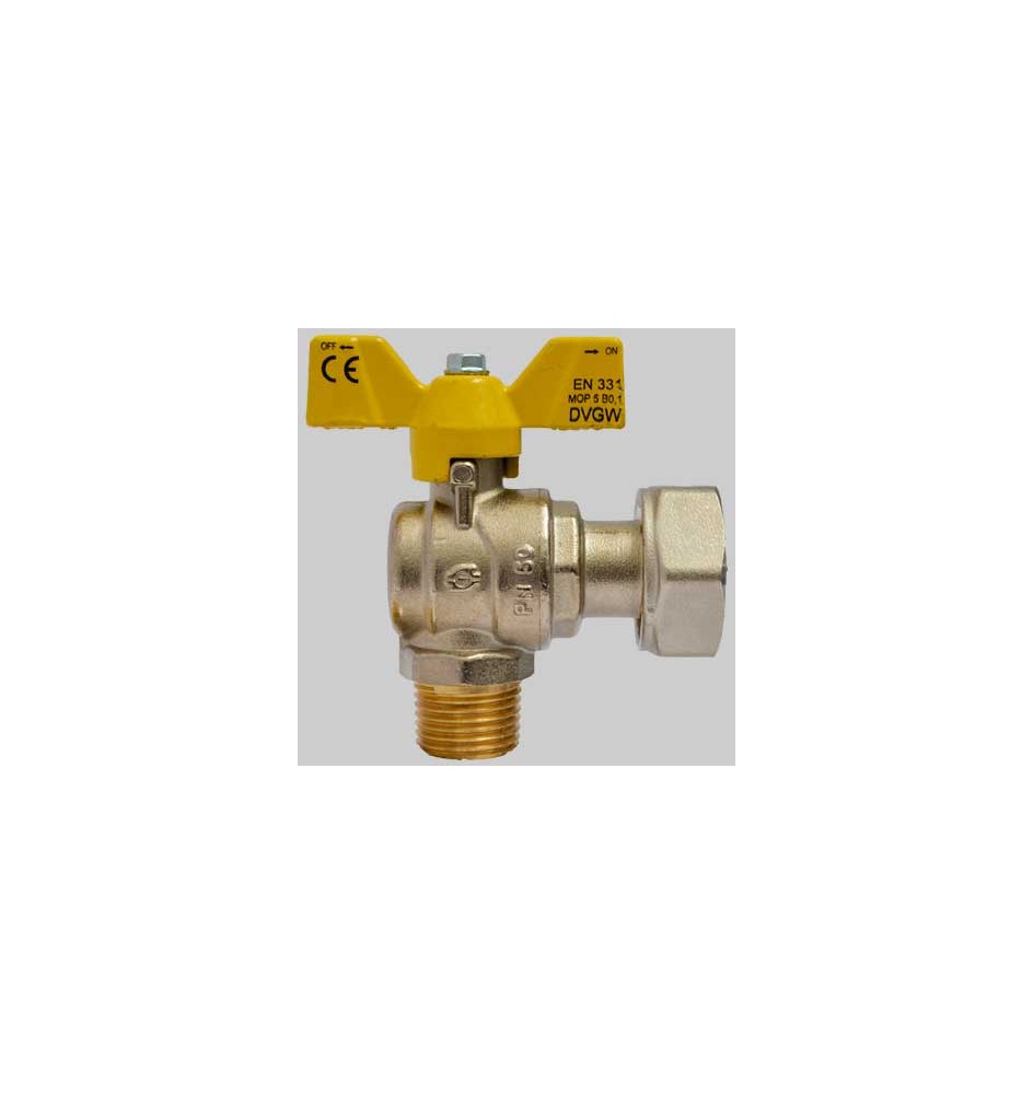VALVOLA SFERA GAS AD ANGOLO M/F DADO GIREVOLE FARFALLA ALLUMINIO - 1" x 1"1/4
