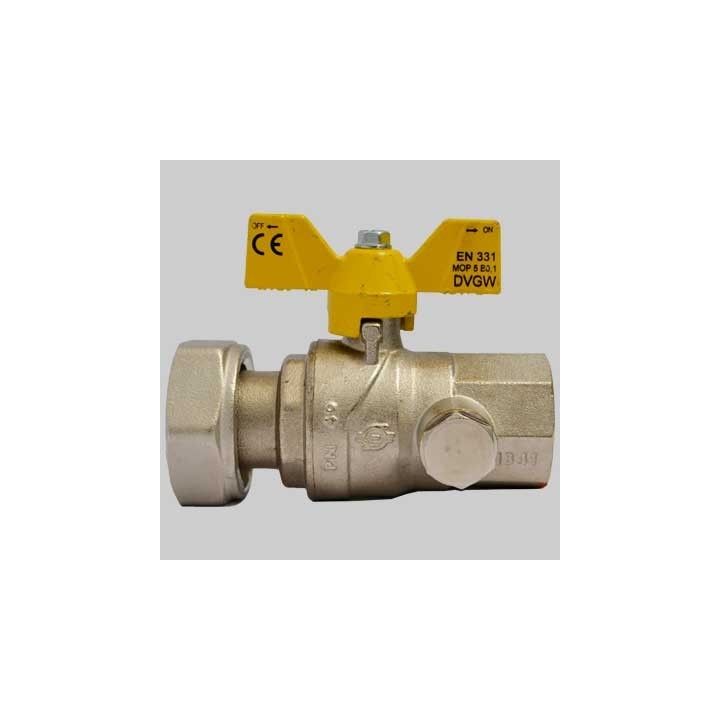 Valvola gas a sfera F/F con presa pressione dado girevole farfalla Alluminio - 1" X 1"1/4 G