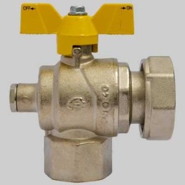 Valvola gas a sfera F/F ad angolo con presa pressione dado girevole farfalla Alluminio - 3/4 X 1" G