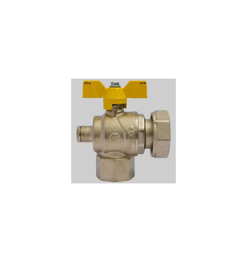 Valvola gas a sfera F/F ad angolo con presa pressione dado girevole farfalla Alluminio - 3/4 X 1" G