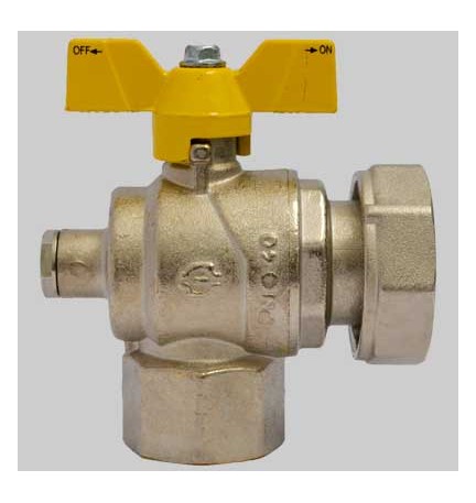 Valvola gas a sfera F/F ad angolo con presa pressione dado girevole farfalla Alluminio - 3/4 X 1" G
