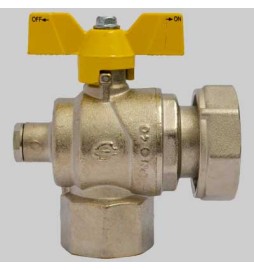 Valvola gas a sfera F/F ad angolo con presa pressione dado girevole farfalla...