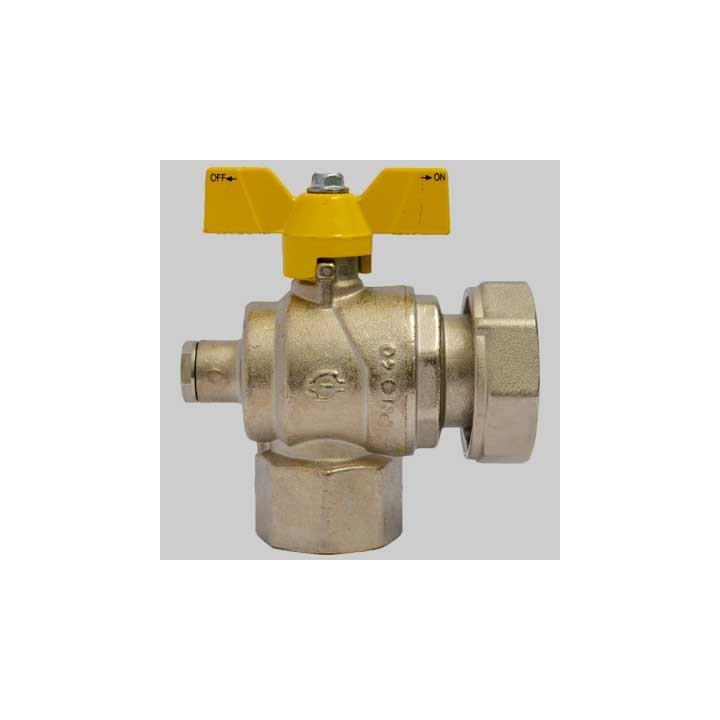 Valvola gas a sfera F/F ad angolo con presa pressione dado girevole farfalla Alluminio - 1" X 1"1/4 G