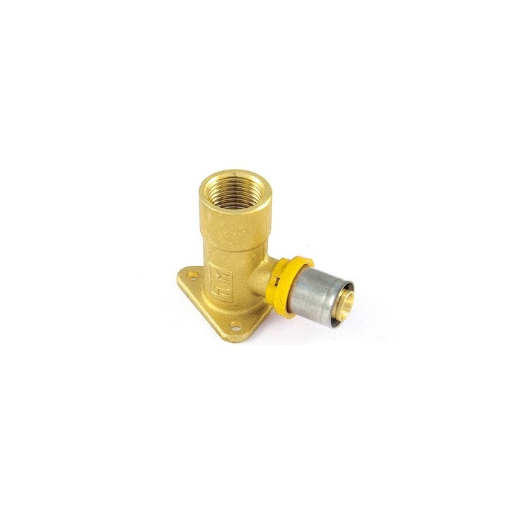 RACCORDO PER MULTISTRATO GAS CURVO FEMMINA CON FLANGIA 3 FORI 20 x 1/2"