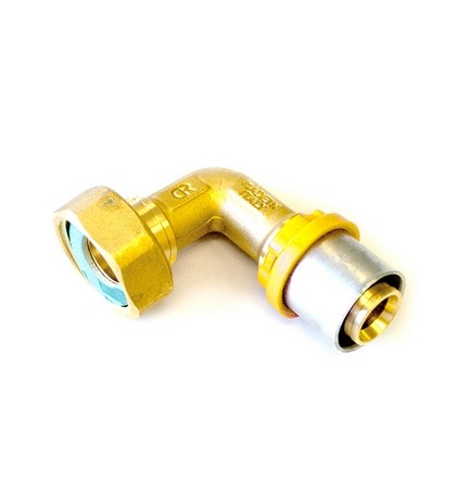 RACCORDO PER MULTISTRATO GAS CURVO CON GIRELLO E GUARNIZIONE PIANA 16 x 3/4"