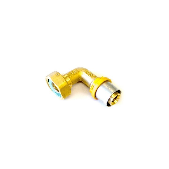 RACCORDO PER MULTISTRATO GAS CURVO CON GIRELLO E GUARNIZIONE PIANA 20 x 3/4"