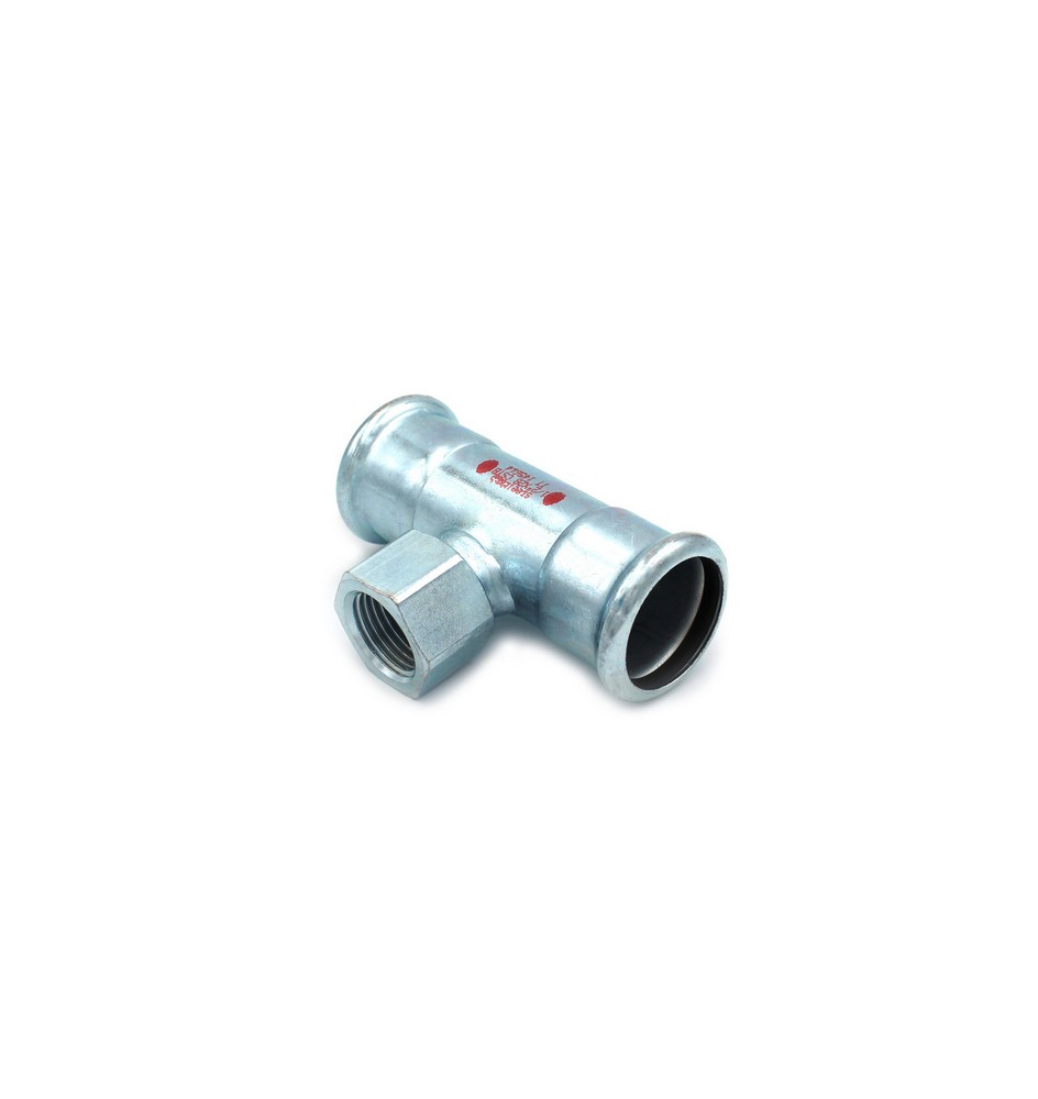T CON DERIVAZIONE FILETTO F A PRESSARE IN ACCIAIO CARBONIO STEEL PRES 1/2 x 18 x 18
