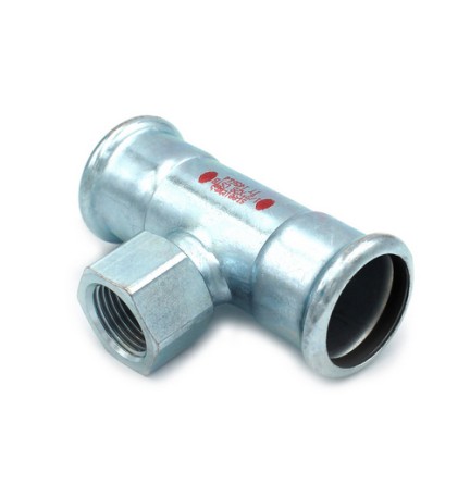 T CON DERIVAZIONE FILETTO F A PRESSARE IN ACCIAIO CARBONIO STEEL PRES 1/2 x 18 x 18