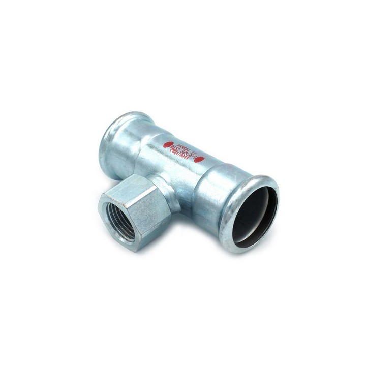 T CON DERIVAZIONE FILETTO F A PRESSARE IN ACCIAIO CARBONIO STEEL PRES 3/4 x 35 x 35