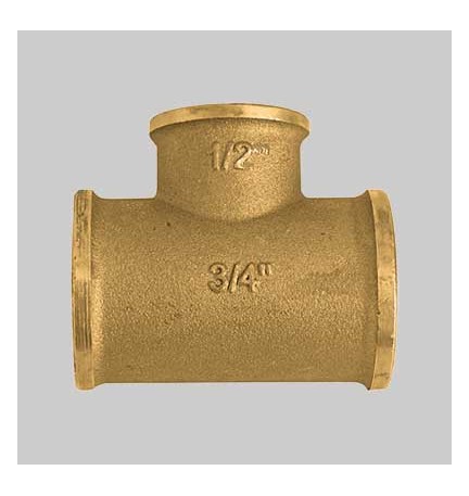 RACCORDO A TEE RIDOTTO AL CENTRO OTTONE GIALLO - 3/4 x 1/2 x 3/4