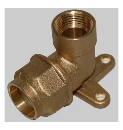 RACCORDO A GOMITO FEMMINA CON STAFFA ANELLO RESINA - 20 x 1/2