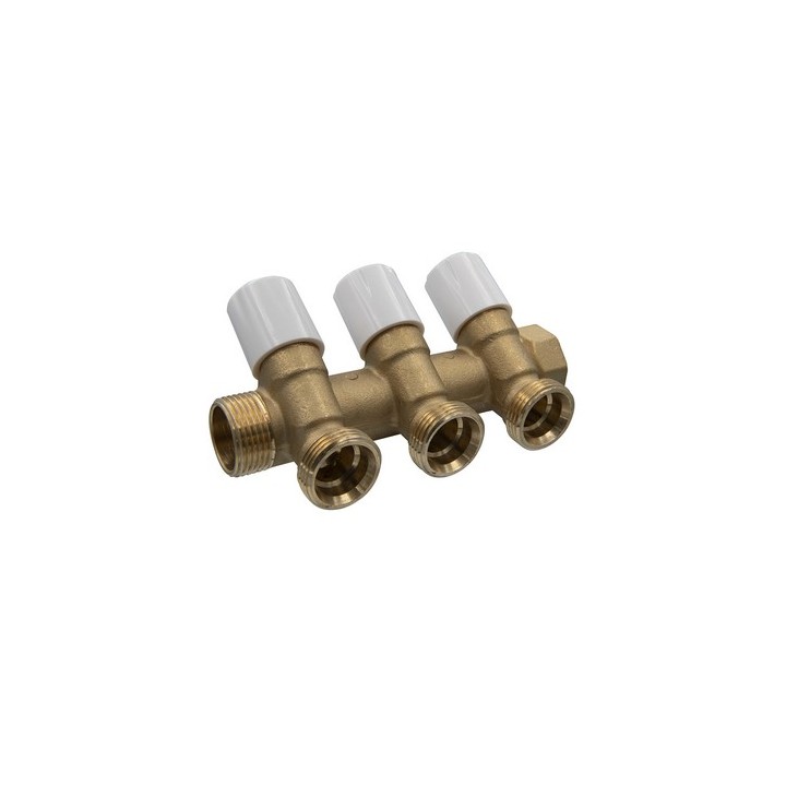 COLLETTORE DI DISTRIBUZIONE CON VITONI DI CHIUSURA 3/4 EUROCONO 1" x 3/4" 3 Vie