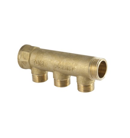 COLLETTORE LINEARE IN OTTONE GIALLO USCITA 3/4 EUROCONO 1" x 3/4 3 Vie