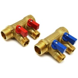 COLLETTORE NINO GIALLO C/VALVOLA A SFERA DA 3/4 x 16 2 VIE 3/4 x 1/2 x 16