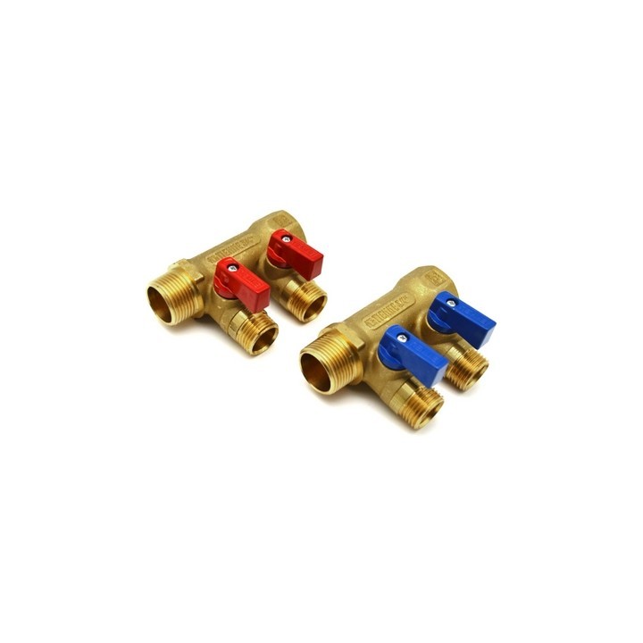 COLLETTORE NINO GIALLO C/VALVOLA A SFERA DA 3/4 x 16 2 VIE 3/4 x 1/2 x 16