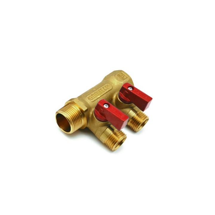 COLLETTORE NINO 2 VIE CON VALVOLE A SFERA 3/4 x 1/2 2 vie Rosso