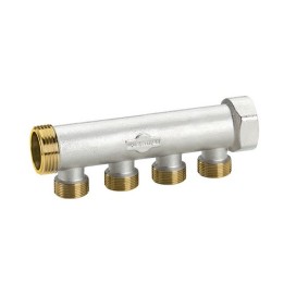 COLLETTORE IN OTTONE NICHELATO CON DERIVAZIONI M 24X19 3/4 X 2 Vie L. 85 mm