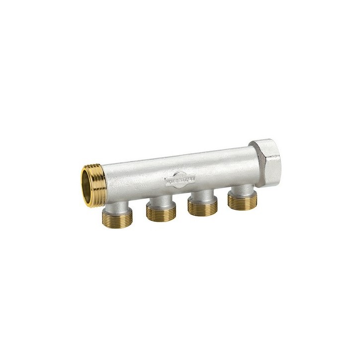 COLLETTORE IN OTTONE NICHELATO CON DERIVAZIONI M 24X19 3/4 X 2 Vie L. 85 mm