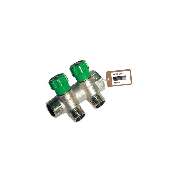 COLLETTORE LINEARE CON RUBINETTI D'ARRESTO 2 DERIVAZIONI IMPEX F-BRICO 3/4 x 1/2