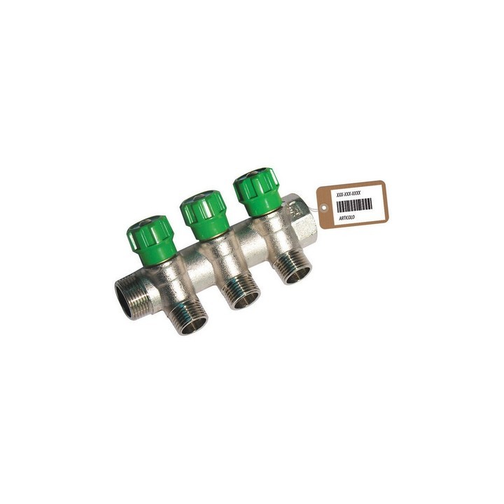 COLLETTORE LINEARE CON RUBINETTI D'ARRESTO 3 DERIVAZIONI IMPEX F-BRICO 3/4 x 1/2