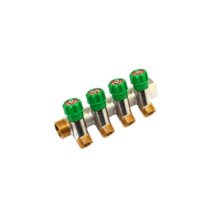 COLLETTORE LINEARE CON RUBINETTI D'ARRESTO 4 DERIVAZIONI IMPEX 3/4 x 1/2