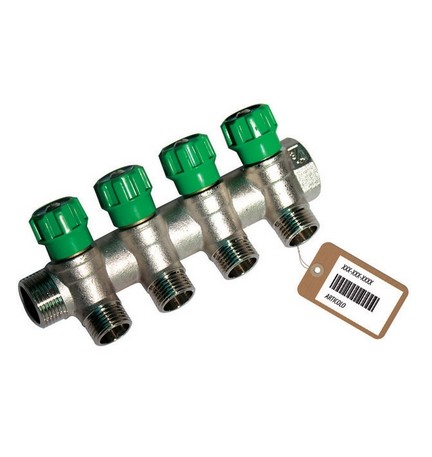 COLLETTORE LINEARE CON RUBINETTI D'ARRESTO 4 DERIVAZIONI IMPEX F-BRICO 3/4 x 1/2