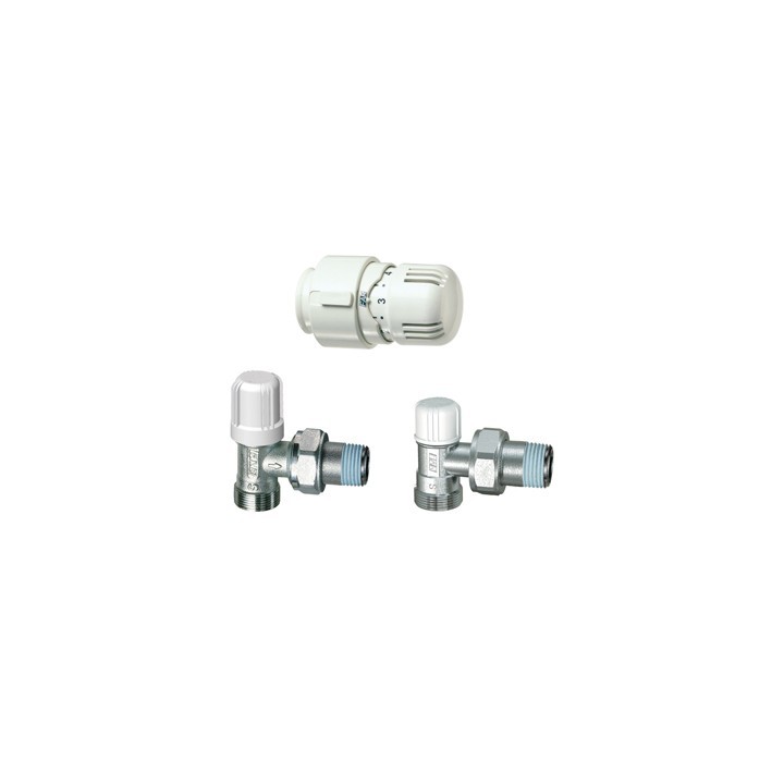 KIT VALVOLA + DETENTORE A SQUADRA + TESTA TERMOSTATICA 3/8
